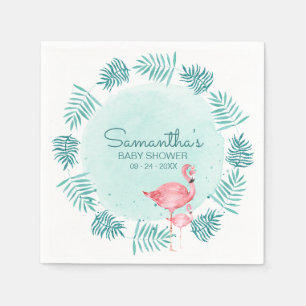Serviette En Papier Flamant rose & Palm Feuilles Baby shower Turquoise