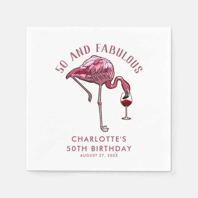 Serviette En Papier Flamant rose personnalisé 50e Anniversaire Papier  (Devant)