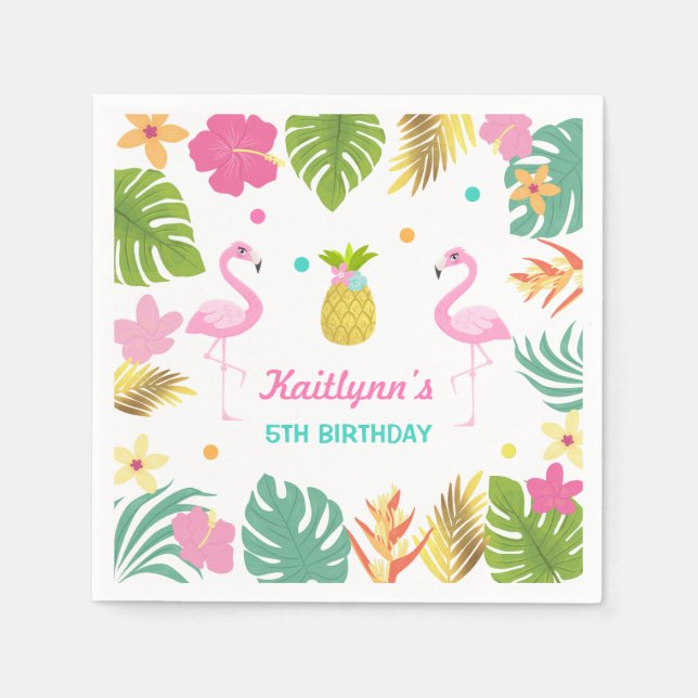 Serviette En Papier Flamant rose Pool Party Napkin Flamant rose tropic (Devant)