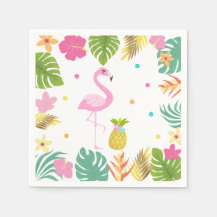 Serviette En Papier Flamant rose Pool Party Napkin Flamant rose tropic