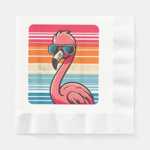 Serviette En Papier Flamant rose rétro cool en Lunettes de soleil les