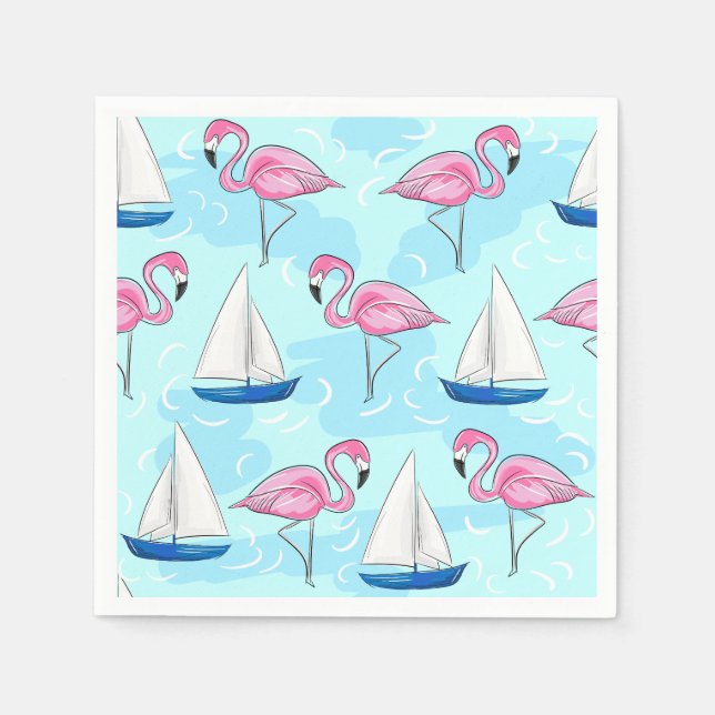 Serviette En Papier Flamant rose rose Blue Voilier Preppy (Devant)