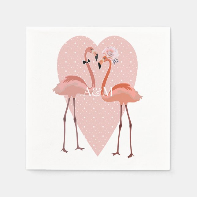 Serviette En Papier Flamant rose rose chic amour coeur (Devant)