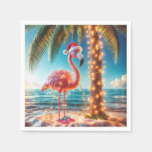 Serviette En Papier Flamant rose Rose De Noël Aux Lumières Tangées
