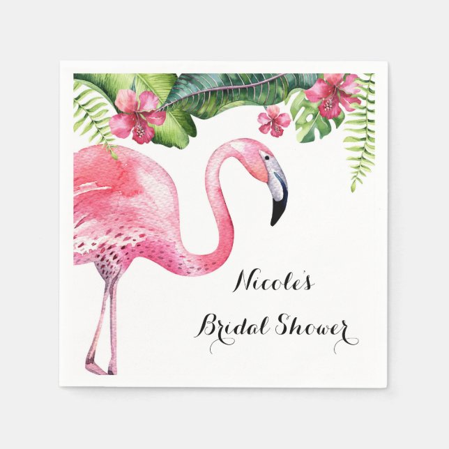 Serviette En Papier Flamant rose rose & Hibiscus Tropical Summer Party (Devant)