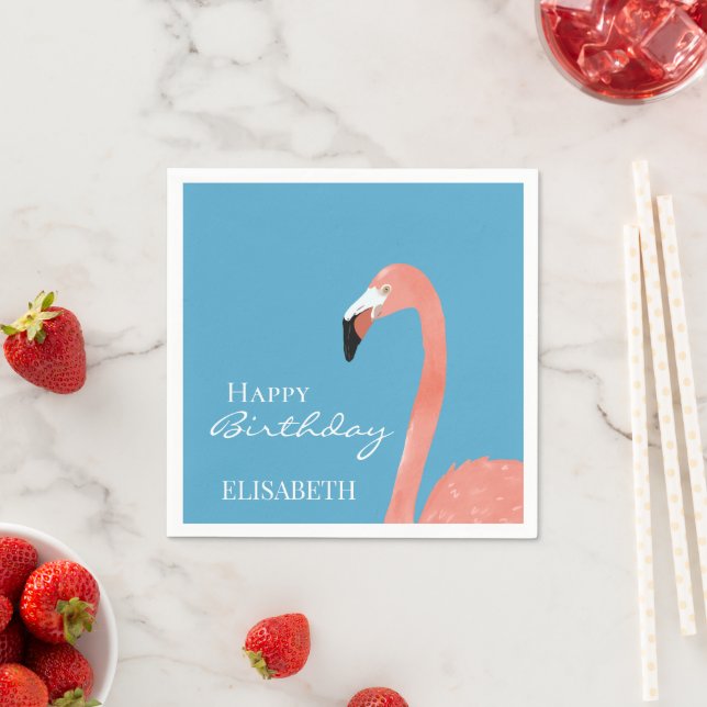 Serviette En Papier Flamant rose rose Joyeux Anniversaire Nom personna (En situation)