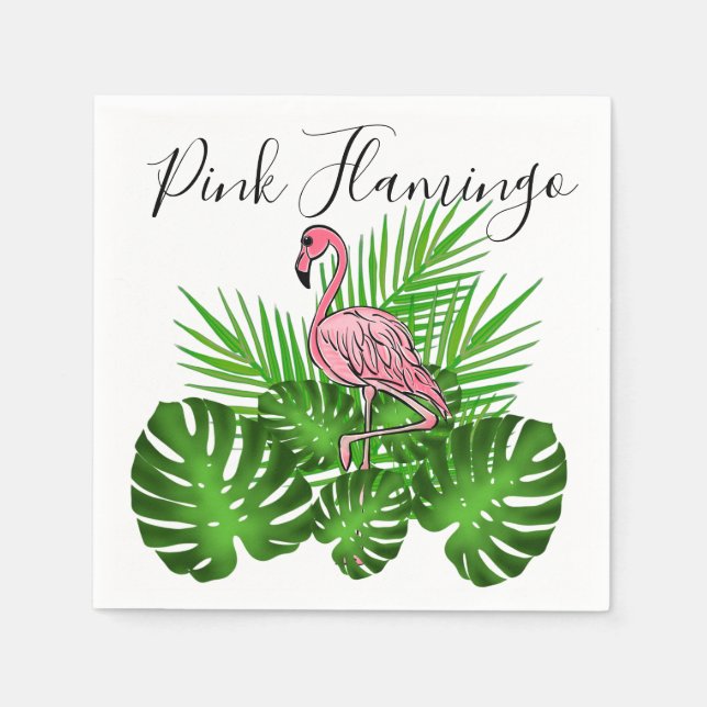 Serviette En Papier Flamant rose rose, jungle tropicale Feuilles (Devant)