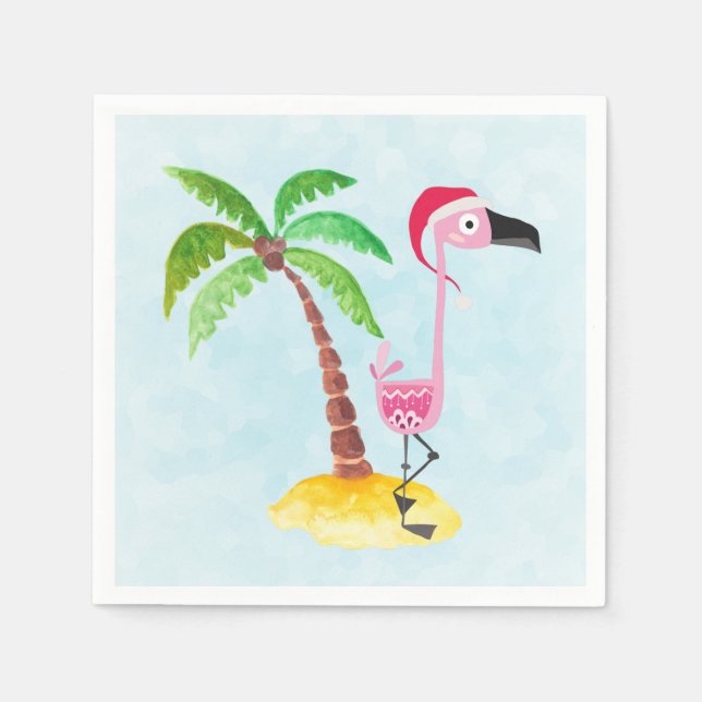 Serviette En Papier Flamant rose rose lunique Noël tropical (Devant)