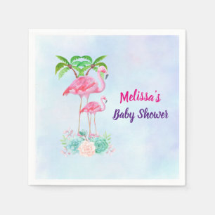 Serviette En Papier Flamant rose rose Momma & bébé avec palmiers