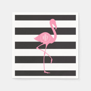 Serviette En Papier Flamant rose rose monogramme + noir + blanc