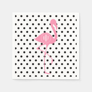 Serviette En Papier Flamant rose rose monogramme + point noir Polka