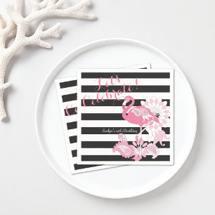 Serviette En Papier Flamant rose rose rayé noir et blanc Anniversaire