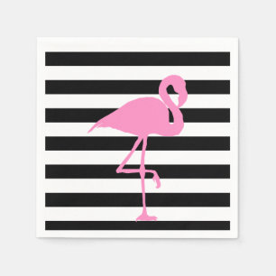 Serviette En Papier Flamant rose rose sur rayé noir et blanc
