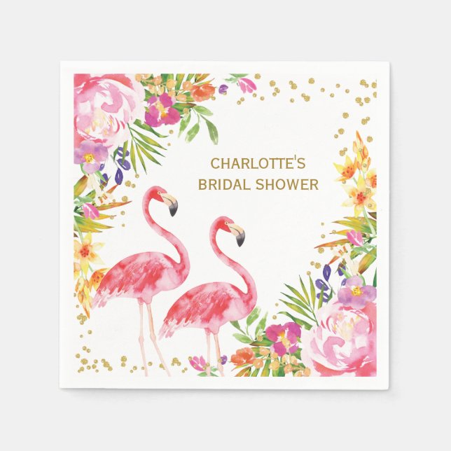 Serviette En Papier Flamant rose rose Tropical Floral Douche Papier Na (Devant)