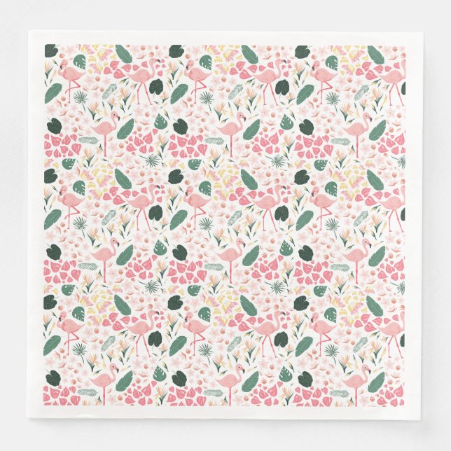 Serviette En Papier Flamant rose rose Tropical Motif papier Napkin (Devant)