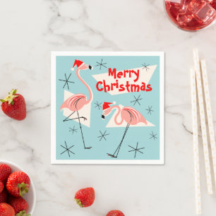 Serviette En Papier Flamant rose Santas Blue Merry Papier de Noël