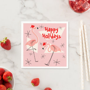 Serviette En Papier Flamant rose Santas Pink Happy Holidays papier ser