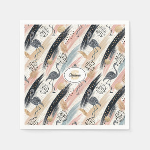 Serviette En Papier Flamant rose stylisé et Motif brosse