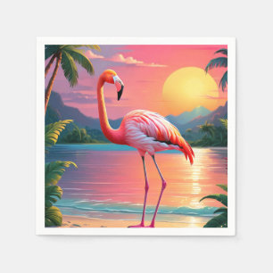 Serviette En Papier Flamant rose Sunset Tropical Beach