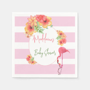 Serviette En Papier Flamant rose tropical Baby shower en bande rose