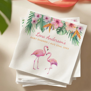 Serviette En Papier Flamant rose tropical Baby shower Napkin avec nom