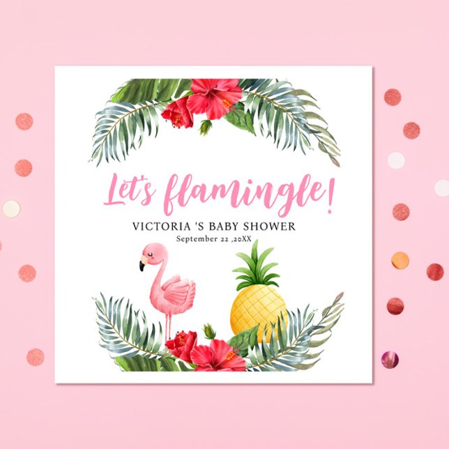 Serviette En Papier Flamant rose Tropical C'est une fille Baby shower (Créateur téléchargé)
