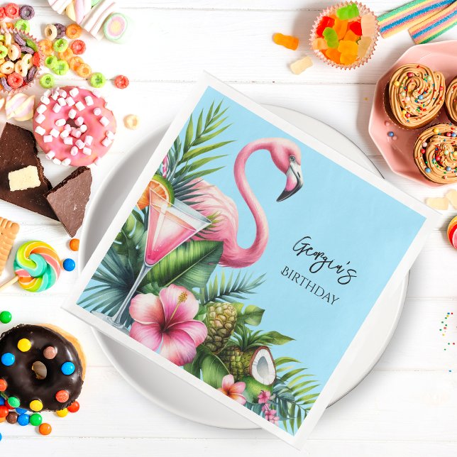 Serviette En Papier Flamant rose tropical fête d'anniversaire (Tropical Flamingo Birthday Party Napkin!!  Make your Birthday fabulous with tropical vibes.)