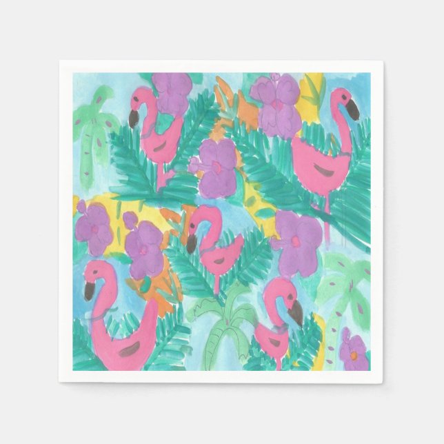 Serviette En Papier Flamant rose Tropical Jungle Imprimer (Devant)