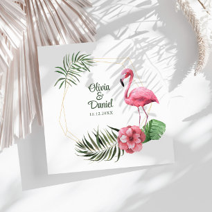 Serviette En Papier Flamant rose tropical Mariage cadre doré