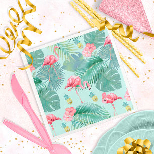 Serviette En Papier Flamant rose tropical, Palmiers, Ananas Motif ID92