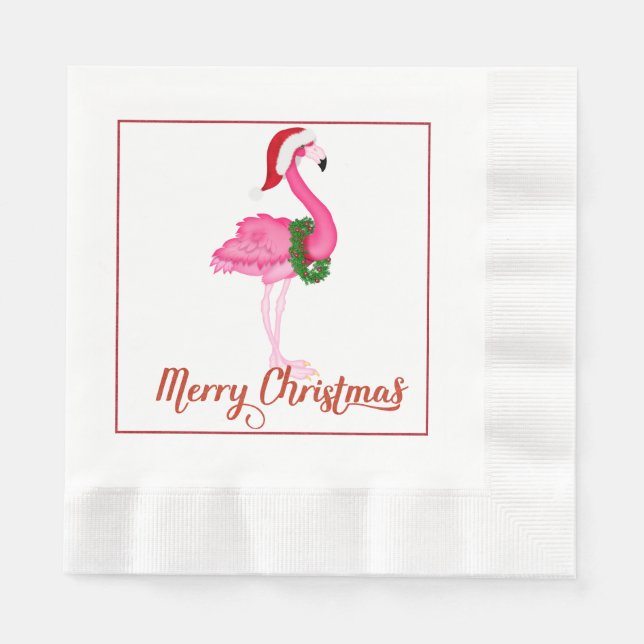 Serviette En Papier Flamant rose tropical Papier de Noël (Devant)