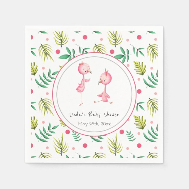 Serviette En Papier Flamant rose Tropical Twins Baby shower personnali (Devant)