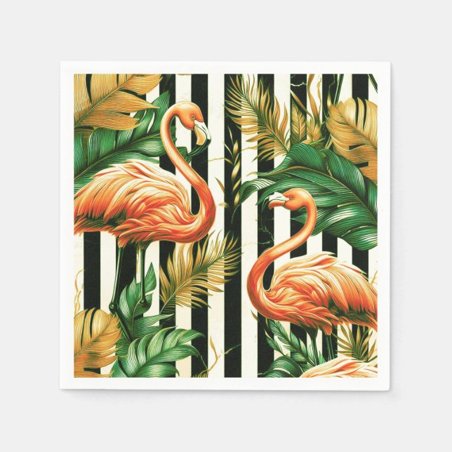 Serviette En Papier Flamant rose vintage Retro Stripes (Devant)
