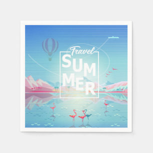 Serviette En Papier Flamant rose, Voyage magique, Plage de mer tropica