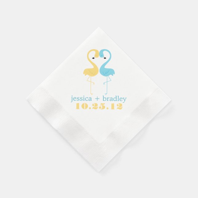 Serviette En Papier Flamants roses bleu et jaune Plage Mariage (Coin)