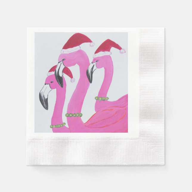 Serviette En Papier Flamants roses de Noël (Devant)