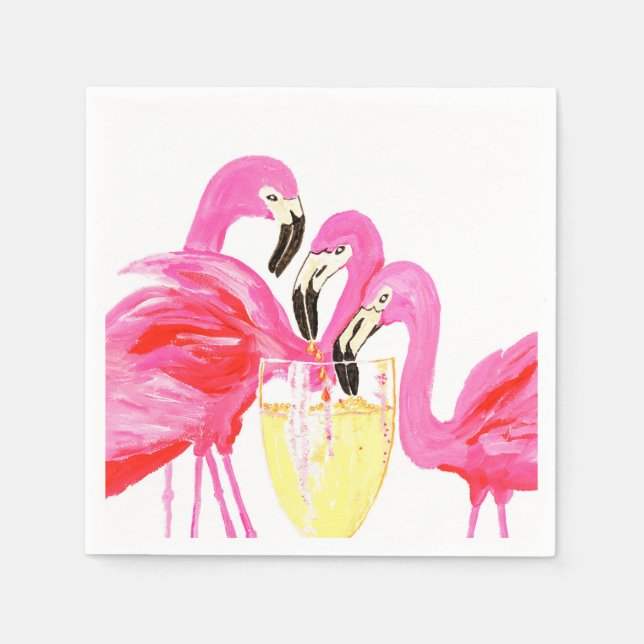 Serviette En Papier Flamants roses en vin blanc (Devant)