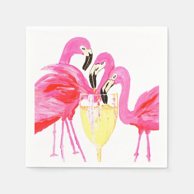 Serviette En Papier Flamants roses et bulles (Devant)
