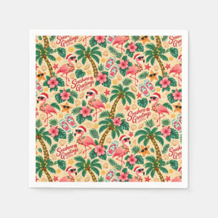 Serviette En Papier Flamants roses et palmiers de Noël tropicaux