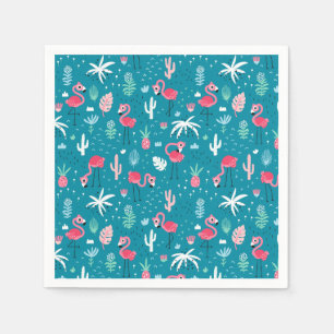Serviette En Papier Flamants roses, Fleurs et Cactus