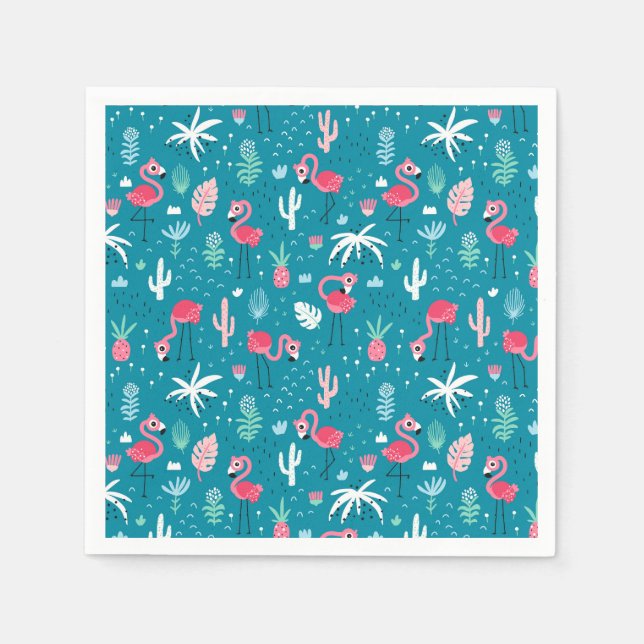 Serviette En Papier Flamants roses, Fleurs et Cactus (Devant)