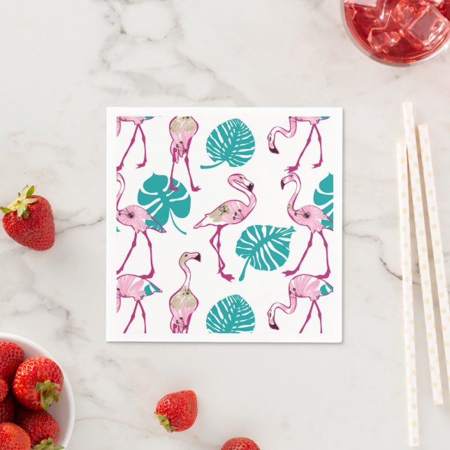 Serviette En Papier Flamants roses roses (En situation)