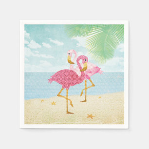 Serviette En Papier Flamants roses roses d'aquarelle sur la plage