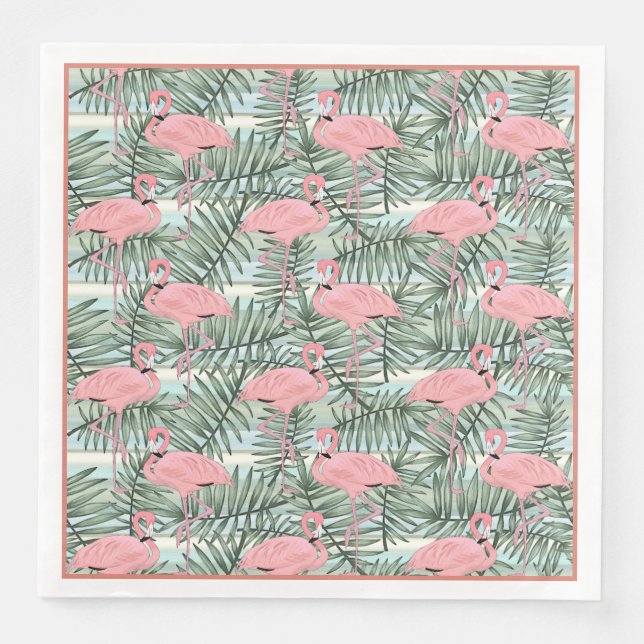 Serviette En Papier Flamants roses roses mignons Palm Leafs Motif d'ar (Devant)