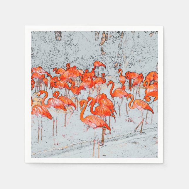 Serviette En Papier Flamants roses roses serviettes (Devant)