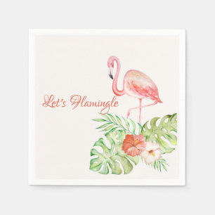 Serviette En Papier Flamingle Aquarelle Tropical and Gold