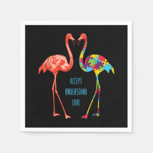 Serviette En Papier Flamingo Accept Understand Love Autism Flamingo