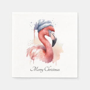 Serviette En Papier Flamingo de Noël avec chapeau de Père Noël à l'aqu