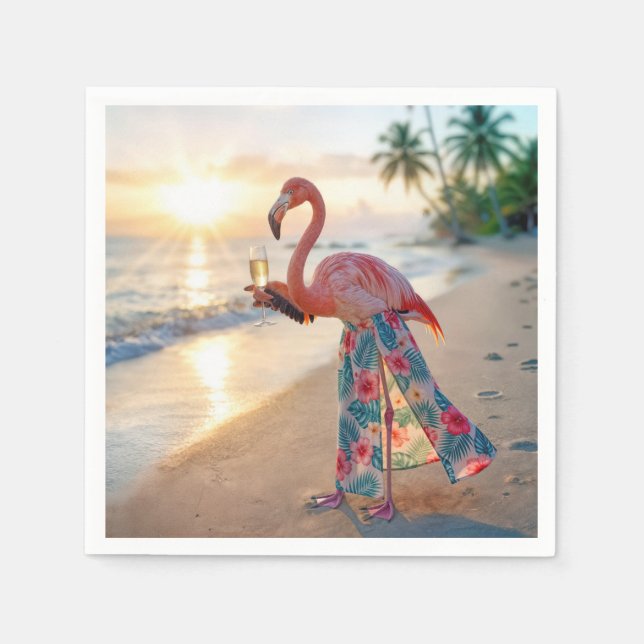 Serviette En Papier Flamingo In a Skirt Holding a Champagne Flute (Devant)
