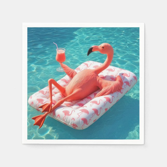 Serviette En Papier Flamingo Relaxing On a Pool Mattress (Devant)